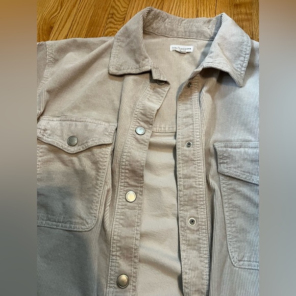 GOOD AMERICAN Corduroy Shacket Button up Shirt Jacket Bone Size 3/4 L/XL - Picture 2 of 6